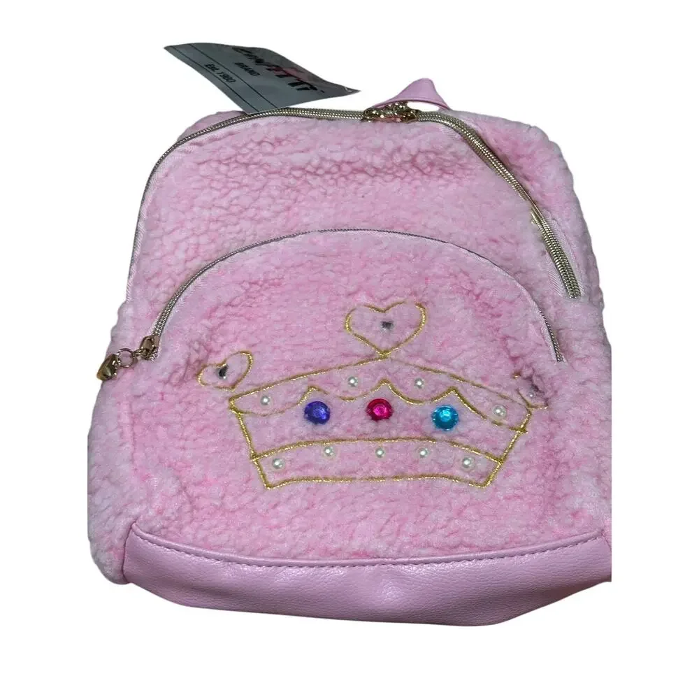 The Confetti pink sherpa embroidered crown back pac adjustable straps lined nwt
